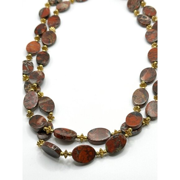 Beautiful Oval Flat Jasper Beaded Necklace 41” - Picture 2 of 5